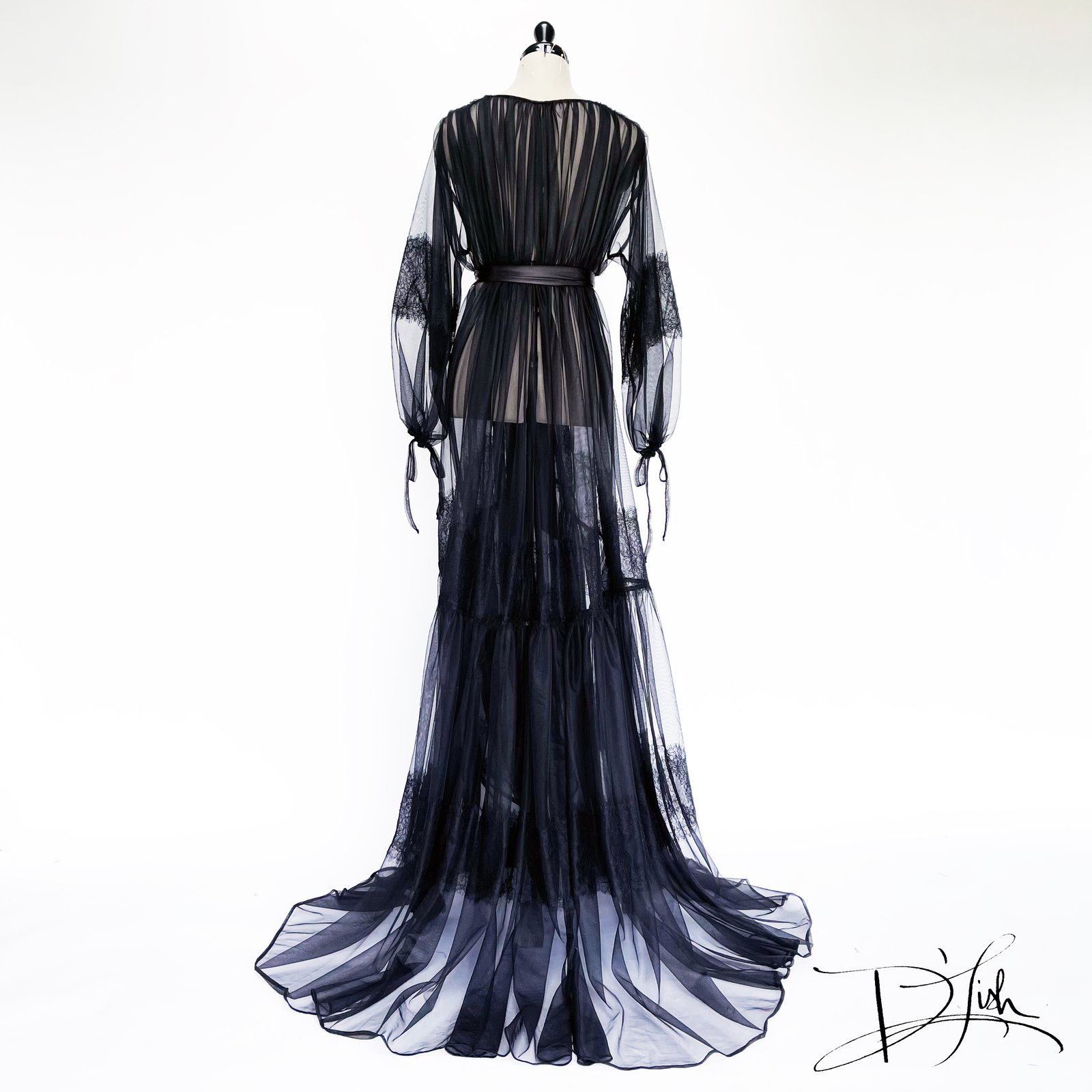 Five and Diamond Morticia Robe - black fringe | Sheer robe, Women, Dark  fashion
